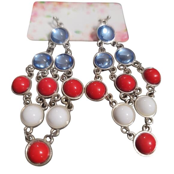 Beautiful Silver Toned with glass and faux stone dangle earrings - Picture 2 of 3